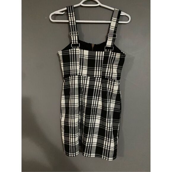 Forever 21 Black White Checkered Full Zip Adjustable Straps Fall Dress S - Picture 5 of 7
